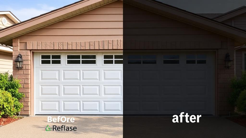 Affordable steel garage door installation showing before and after upgrade
