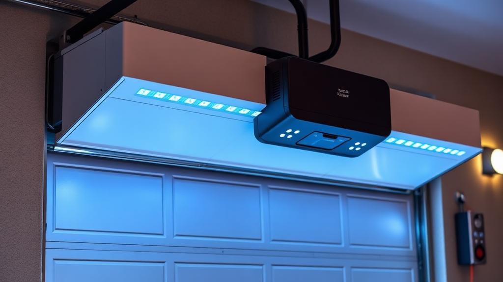 Modern smart garage door opener with LED lighting and safety features