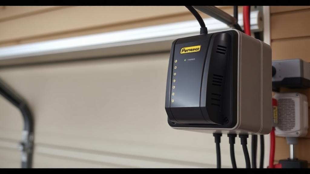 Surge protector device installed near garage door opener motor